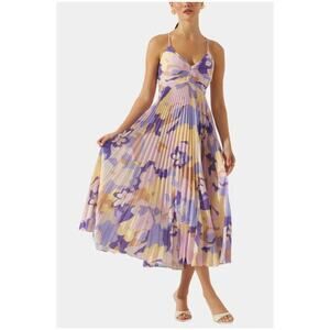 NWT Astr the Label Blythe Plisse Midi Dress Purple Multi Women Size Medium